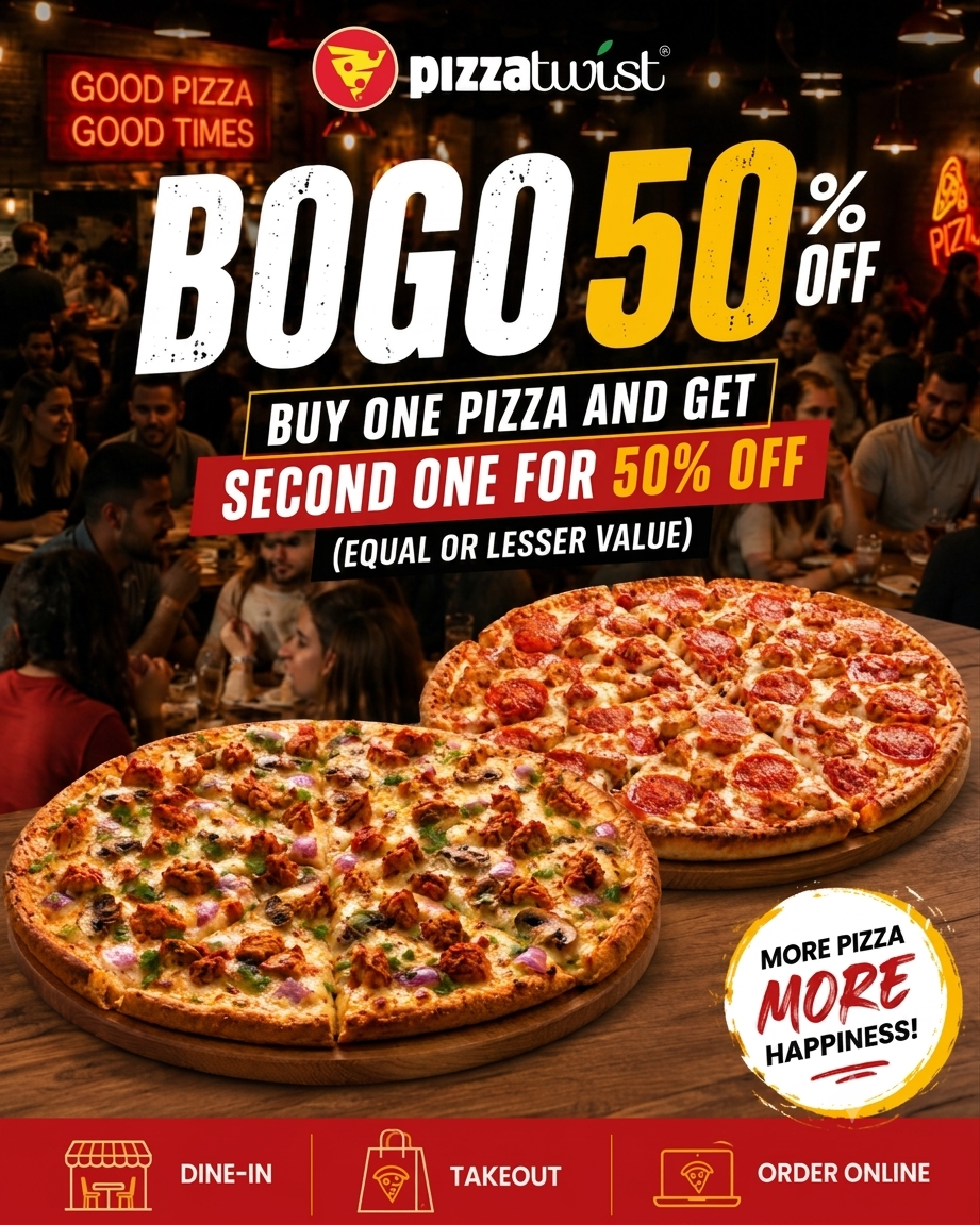BOGO 50% OFF – Buy One Pizza, Get the Second 50% OFF!